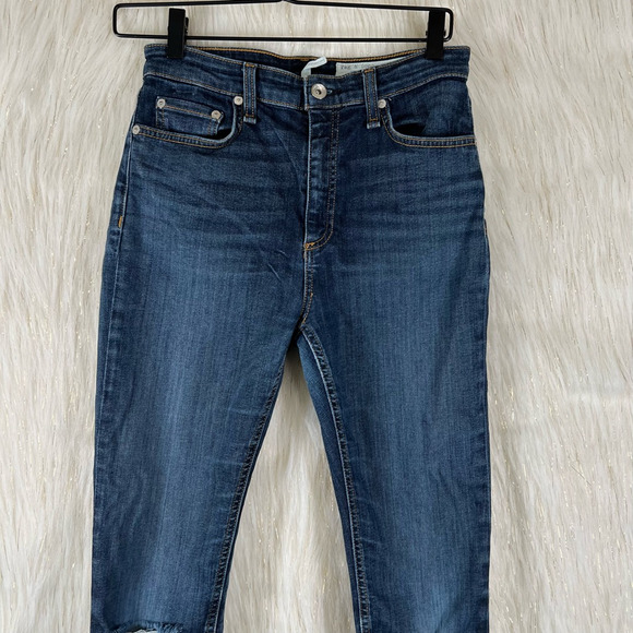 Rag & Bone Womens Ultra High Rise Ankle Skinny Jeans Blue Distressed Zipper 27 - Picture 2 of 10